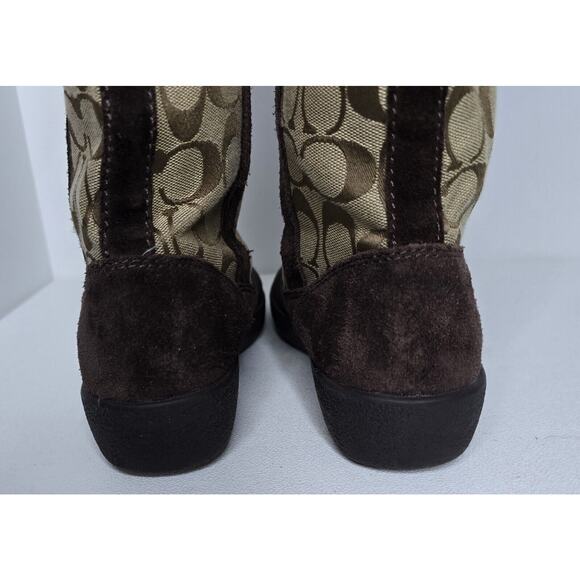 COACH Tullip Boots Suede Signature C canvas Brown/Beige size 8 1/2 B A7746 - Picture 6 of 11